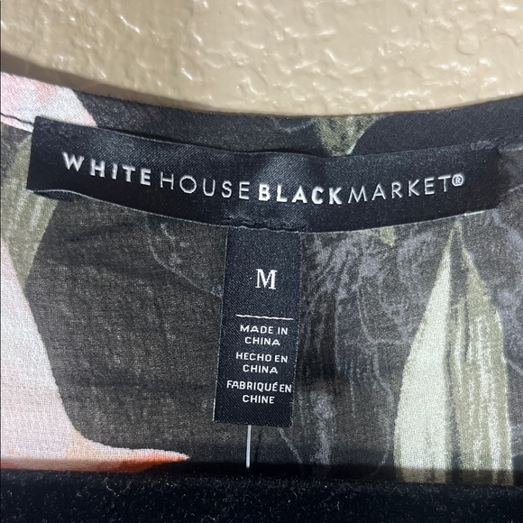 NWT White House Black Market Beautiful Black Floral Sheer Blouse M - Picture 2 of 11